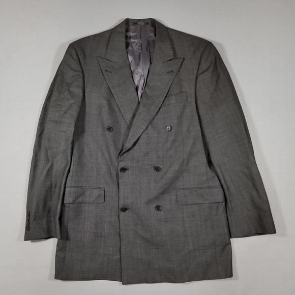 Hart Schaffner Marx Grey Nailshead Double Breasted Suit Jacket Mens 42L 42 - Picture 2 of 7